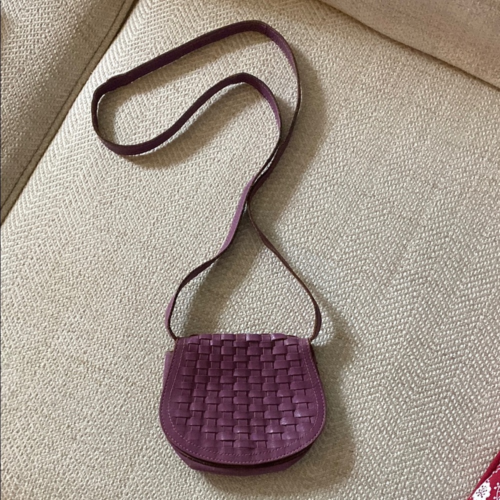 Purple Woven Leather Crossbody Bag